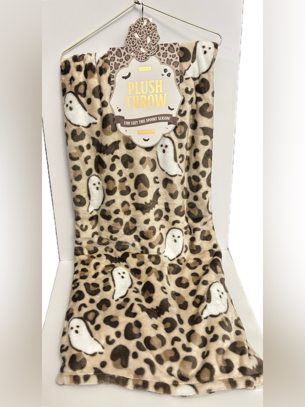 Envogue Leopard Ghost Bat Halloween Plush Throw Blanket 60 x 70 NWT